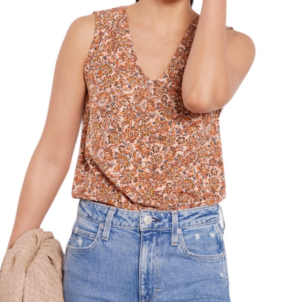 Evereve Orange/Peach Floral "Leighton" V-Neck Sleeveless Blouse XS